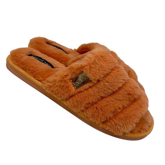 bebe Shoes - Bebe Sadia Slippers Faux Fur NEW Winter Pajama Slides House Open Toe